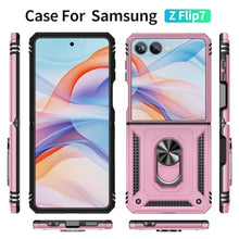 Load image into Gallery viewer, Z Flip 7 Phone Case,Heavy Duty Rugged Dual Layers Shell Full Body Military Grade Shockproof with Rotating Ring Stand Cover for Samsung Galaxy Z Flip7 6.9-Inch Pink