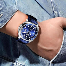 Load image into Gallery viewer, SACOSDING Quartz Watches for Men,Stainless Steel Waterproof Analog Watch,Luxury Big Face Comfortable Leather Strap Mens Watches,Date Luminous Business Dress Watch for Men(Silver Blue)