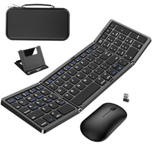 Load image into Gallery viewer, Foldable Keyboard and Mouse, Folding Wireless Keyboard Mouse Combo with Portable Case, Rechargeable 2.4G Wireless+Bluetooth Multi-Device Combo for Windows, iOS, Android, macOS PC/Laptop/Tablet