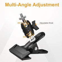 Load image into Gallery viewer, Guitar Phone Holder, Universal Guitar Phone Mount Super Spring Clamp 360 Dual Ball Head Arm, Guitar Camera Mount Clip for GoPro Action Camera iPhone Samsung and All Smartphones