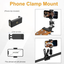 Load image into Gallery viewer, Guitar Phone Holder, Universal Guitar Phone Mount Super Spring Clamp 360 Dual Ball Head Arm, Guitar Camera Mount Clip for GoPro Action Camera iPhone Samsung and All Smartphones
