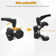 Load image into Gallery viewer, Khazylorr Guitar Phone Holder Mount, Universal Phone Holder for Guitar Bass Ukulele, 360 Ballhead Magic Arm Super Clamp Guitar Camera Clamp Mount Clip for iPhone Samsung All Smartphones
