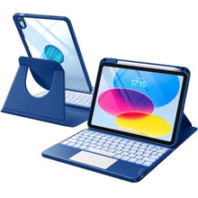 Load image into Gallery viewer, Harvopu for iPad 10th/11th Generation A16 Case with Keyboard, 360 Rotation Detachable Cover with Pencil Holder, Multi-Touch Trackpad, 7 Colors Backlit Keyboard for iPad (A16)/10th Gen (Navy Blue)