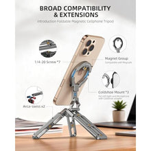 Load image into Gallery viewer, CAMOLO GEEK Magnetic Phone Tripod Holder Mount Stand with Cold Shoe, MG-05 Gen2 Mini Pocket Cell Phone Stand, Compatible with MagSafe for iPhone 17 16 15 14 13 12