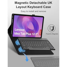 Load image into Gallery viewer, Keyboard Case for 2025 Lenovo Idea Tab Plus 12.1 Inch/Tab K12, Magnetic Detachable Wireless Keyboard & Premium PU Case with Pencil Holder for 12.1 Lenovo Idea Tab Plus/Tab K12 (TB361FU/TB361ZU)