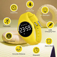 Load image into Gallery viewer, A ALPS Kids Watches for Girls Boys Digital Sport Watch with Step Counter Pedometer Vibration Alarm Clock, No App Waterproof Fitness Tracker Kids Watch Boys Girls Teens Students Ages 5-16, FYellow_507