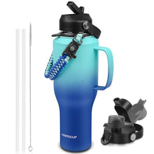 Load image into Gallery viewer, ABOTOCUP Water Bottle 40oz, Insulated Water Bottle with Handle & Straw Lids, Stainless Steel Water Bottle Fits in Any Car Cup Holder, Travel Cup Double Wall BPA-Free Leak-proof to Keep Cold &Hot, GreenBlueGradientwithhandle_1