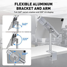 Load image into Gallery viewer, AboveTEK Anti Theft Locking Tablet Stand Holder - 360/320 POS Swivel - Lockable Tablet Security Stand Lock, Desktop Table Clamp Mount Fits 7 to 11 Inch iPad Fire Microsoft Galaxy Tab Google (Silver)_7686