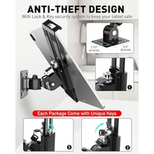 Load image into Gallery viewer, AboveTEK Tablet Wall Mount - Fits 7 to 11 Inch Tablets Including iPad, Galaxy Tab, Slate, Fire and More-Anti Theft Security Lock and Key - Articulating Swivel Holder for Portrait and Landscape(Black)_8525