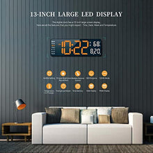 Load image into Gallery viewer, Abovsare Digital Wall Clock for Living Room Decor, Desk Alarm Clock for Bedroom, Large Wall Clock with Remote Control, Automatic Brightness Dimmer LED Clock with Date Temperature Week (Orange-B), BlackCaseorangeDigit_2338