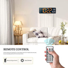 Load image into Gallery viewer, Abovsare Digital Wall Clock for Living Room Decor, Desk Alarm Clock for Bedroom, Large Wall Clock with Remote Control, Automatic Brightness Dimmer LED Clock with Date Temperature Week (Orange-B), BlackCaseorangeDigit_2340