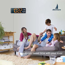 Load image into Gallery viewer, Abovsare Digital Wall Clock for Living Room Decor, Desk Alarm Clock for Bedroom, Large Wall Clock with Remote Control, Automatic Brightness Dimmer LED Clock with Date Temperature Week (Orange-B), BlackCaseorangeDigit_2341