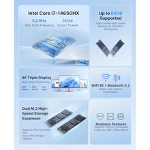 Load image into Gallery viewer, ACEMAGIC M5 Mini PC i7-14650HX(Beat i5,16C/24T,30MB Smart Cache,up to 5.2GHz), 32GB DDR4 1TB NVMe PCIe4.0 SSD Mini Computers, Pre-Installed Win11Pro BT5.2 WiFi6 Desktop, Support Triple 4K Display, Blue_3175