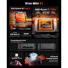Load image into Gallery viewer, ACEMAGICIAN Kron Mini K1 AMD Mini PC Ryzen 7730U, Mini Gaming PC 32GB DDR4 512GB SSD, Mini Computers Micro Desktop PC Support 4K Triple Display/WiFi6/BT5.2 for Gaming/Office/Home, black_917