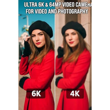 Load image into Gallery viewer, Acuvar 4K/6K Camcorder Video Camera 64MP 60FPS Vlogging Camera for YouTube, WiFi, LED Light, Mic, 64GB SD Card Live Stream Webcam, Black_2475