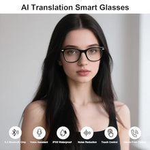 Load image into Gallery viewer, AI Translation Smart Glasses for Women Men, Blue Light Lenses Glasses, Bluetooth Audio Glasses with Speakers, Real-Time Translation(160+ Languages), AI Music Eyeglasses for Business/Travel/Study-Clear, BlackMZ_1724