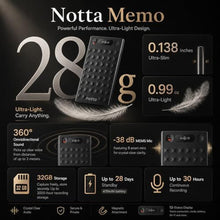 Load image into Gallery viewer, AI Voice Recorder, Notta Memo Digital Voice Recorder w/Case, AI Transcription & Summary of Global Main Languages, 2000h Recording Memory, One-Press Recording for Calls, Meetings, Interviews, Lectures, Black_832
