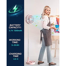 Load image into Gallery viewer, AICase Stand Fan,Folding Portable Telescopic Floor/USB Desk Fan with 7200mAh Rechargeable Battery,4 Speeds Super Quiet Adjustable Height and Head Great for Office Home Outdoor Camping-pink, PinkmAh_23