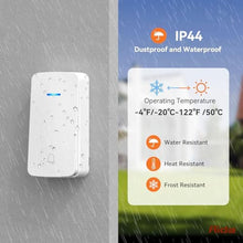Load image into Gallery viewer, AIDA Wireless Doorbell, Self-powered Doorbell with Extra Socket, No Battery Required Push Button, Cordless Door Bell Ringer, 5 Volume Levels with 32 Doorbell Chimes (White, 2 Button & 1 Receiver)_785
