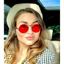 Load image into Gallery viewer, AIEYEZO Round Steampunk Sunglasses Trendy Retro Circle Glasses Gothic Metal Frame 100% UV Blocking Lens (Black/Ocean Red), BlackOceanRed_301