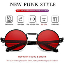 Load image into Gallery viewer, AIEYEZO Round Steampunk Sunglasses Trendy Retro Circle Glasses Gothic Metal Frame 100% UV Blocking Lens (Black/Ocean Red), BlackOceanRed_303