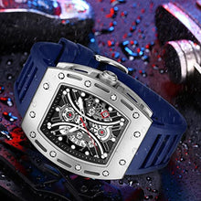 Load image into Gallery viewer, AIMES Mens Watches Military Sports Watch for Men Luxury Silver Square Skeleton Chronograph Big Face Luminous Waterproof Analog Quartz Business Wristwatch Blue Silicon Strap Dress Watch, SilverBlue_2398