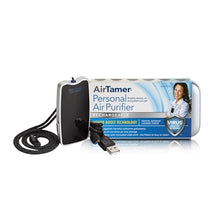 Load image into Gallery viewer, AirTamer A310 Personal Air Purifier Necklace Rechargeable Wearable Air Cleaner for Travel, Office & Everyday Use - Silent, Lightweight, Black with Metal Case, BlackwithMetalCase_8303