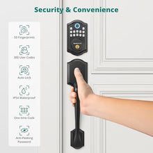 Load image into Gallery viewer, AkaGear DS10 Keyless Entry Door Lock with Handle Set - Fingerprint DeadBolt, Electronic Keypad Deadbolt, Smart Locks for Front Door, Auto-Lock & One Touch Locking, Easy Installation - Matte Black, MatteBlack_5995