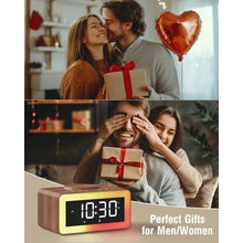 Load image into Gallery viewer, Alarm Clock with Wireless Charging, Bluetooth Speaker, White/Brown Noise Sound Machine Night Light, Wooden Digital Alarm Clocks for Bedrooms, Wireless Charger for iPhone, Birthday Gifts for Men Women_4212