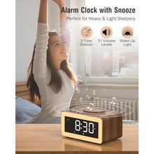 Load image into Gallery viewer, Alarm Clock with Wireless Charging, Bluetooth Speaker, White/Brown Noise Sound Machine Night Light, Wooden Digital Alarm Clocks for Bedrooms, Wireless Charger for iPhone, Birthday Gifts for Men Women_4213