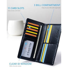 Load image into Gallery viewer, Alldaily Bifold Slim Long Wallet for Men RFID-Blocking Thin Card Holder with ID Window, Faux Leather (Black)_1845