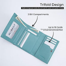 Load image into Gallery viewer, Alldaily Women Faux Leather Trifold Small RFID Blocking Wallet Slim Credit Card Wallet with with Zipper Pocket, Purist Blue_2896