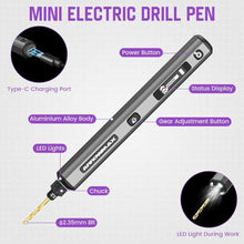 Load image into Gallery viewer, AM ARROWMAX Mini Drill Pen, 5-Speed, LED Lights, OLED Display, Aluminium Box, Resin Drill Set With 10 Small Bits, 3/32-Inch Shank, For Jewelry Making, Wood, Plastic,(SDS), Silver_5869