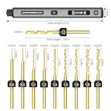 Load image into Gallery viewer, AM ARROWMAX Mini Drill Pen, 5-Speed, LED Lights, OLED Display, Aluminium Box, Resin Drill Set With 10 Small Bits, 3/32-Inch Shank, For Jewelry Making, Wood, Plastic,(SDS), Silver_5871