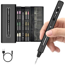 Load image into Gallery viewer, AM ARROWMAX Mini Engraving Pen, HollowCup Motor, 42 Bits with Aluminum Case, OLED, Magnetic Charge, Mini Cordless Rotary Tool, Engraving Pen for Bead, Metal, Wood, Glass and Plastic (SGS),Black, Standardblack_1