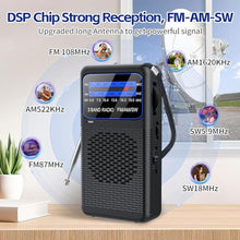 Load image into Gallery viewer, AM FM SW 3 Band Pocket Radio, Portable Battery Operated Shortwave Radio, Back Clip Transistor radios with 3.5mm Earphone Jack, Emergency LED Flashlight for Camping, Home, Black_4121