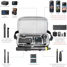 Load image into Gallery viewer, AMAZEAR Carrying Case for Insta360 X5 Accessories, Insta 360 X5 X4 Air Action Camera Waterproof Travel Carry Bag with Shoulder Strap, Compatible with 3M 9.8ft 2-in-1 Selfie Stick Tripod, Black_172