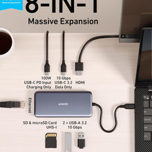 Load image into Gallery viewer, Anker USB-C Hub, 8-in-1 Multiport Ethernet Adapter with 4K@60Hz HDMI Port