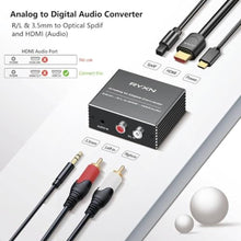 Load image into Gallery viewer, Analog to Digital Audio Converter, RCA R/L and 3.5mm Audio to Optical Spdif Toslink and HDMI Audio Out (Not HDMI ARC), for Home KTV TV DVD PC Soundbar Speaker_366