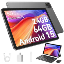 Load image into Gallery viewer, Android 15 Tablet 10.1 inch Tablet 2025 Latest Tablets with Keyboard Mouse 24GB+64GB 2TB Expand 6000mAh Octa-Core Processor Dual Camera WiFi 1280x800 IPS 18W Fast Charging (Black)_1