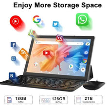 Load image into Gallery viewer, Android 15 Tablet, 10 inch 2 in 1 Tablets with Keyboard, 18GB RAM 128GB ROM 2TB Expand, Quad-Core 2.0Ghz CPU, 5G WiFi 6, BT5.0, 1280x800 HD Touchscreen, 6000mAh, Widevine L1, GMS Tablet, Black_121