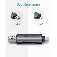 Load image into Gallery viewer, Anker USB-C and USB 3.0 SD Card Reader, PowerExpand+ 2-in-1 Memory Card Reader with Dual Connectors, for SDXC, SDHC, (Micro) SD, MMC, RS-MMC, Micro SDXC, Micro SDHC, and UHS-I, Gray_4315