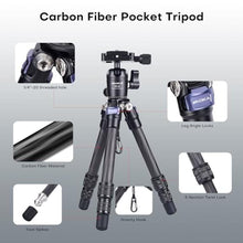 Load image into Gallery viewer, AOKA 15.75"/0.99 lbs Mini Carbon Fiber Tripod, Compact Pocket Travel Tabletop Tripod for Mobile Phones, Mirrorless Cameras, Digital Cameras, Projectors, Webcams, Inch_8052