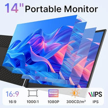 Load image into Gallery viewer, AOKER Laptop Screen Extender - Ultra-Thin 1.3lbs 14" FHD IPS Dual Portable Monitor Extension for Laptop, Attachment Plug & Play for 13-17" Laptops, Second Extra Travel Display for Windows/Mac/Android, black_694