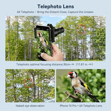 Load image into Gallery viewer, APEXEL 2-in-1 Telephoto Lens & 150mm Macro Lens for | 6X Telephoto and Macro Lens Kit with Universal Clip | Compatible with 16/15/14/13 Pro/Max, Samsung and Android Smartphones, Black_985