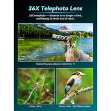 Load image into Gallery viewer, APEXEL 36x Telephoto Lens Compatible with iPhone 15 Pro, BLACKP_818