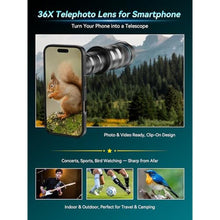 Load image into Gallery viewer, APEXEL 36x Telephoto Lens Compatible with iPhone 15 Pro, BLACKP_820