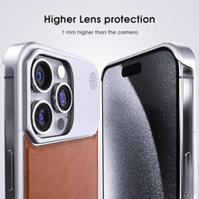 Load image into Gallery viewer, Arae Magnetic Designed for iPhone 15 Pro Max Case Luxury Leather Aluminum Case Compatible with Magsafe Drop Camera Protection Anti-Scratch Slim (Brown, iPhone 15 Pro Max 6.7inch)_683
