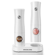Load image into Gallery viewer, Arcselong Electric Salt And Pepper Grinder Set With Type-C Rechargeable Base, No Battery Needed, Adjustable Coarseness Electronic Spice Mill Shakers Salt And Pepper Shakers Refillable, PlasticWhite_1