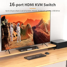 Load image into Gallery viewer, Arvitek 16 Port HDMI KVM Switch 1U Rack Mount, Control 16 Computers with One Monitor Keyboard and Mouse, 4K HDMI USB KVM Switch with Remote, 4 USB 2.0 Ports, Includes HDMI & USB Cables, Black_1490